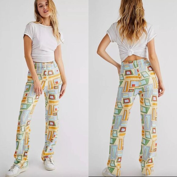 House Of Sunny Pepperland Knit Flared Pants Puzzle Print Women's Size 4 - Picture 1 of 9